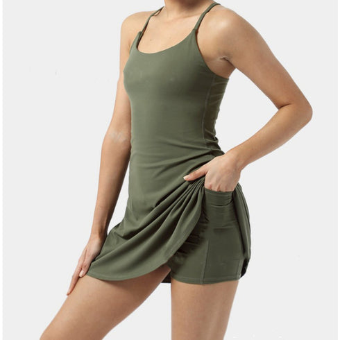 Tennis Dress Women Slip Dresses Sport Halter Skirt  Shorts - ROUTINE FASHION
